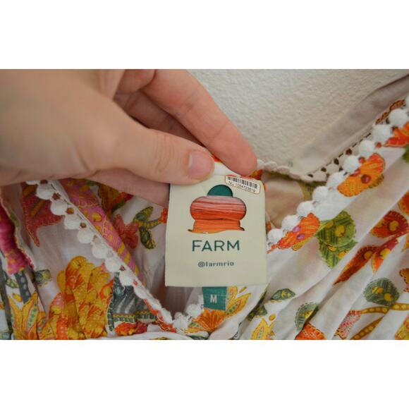 Farm Rio Macaw Bloom Mini Dress Floral Off-White V Neck Tiered Cotton Size M - Picture 7 of 9